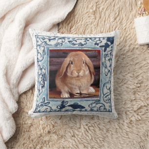 Blue & White Bunny Rabbit Pet Foto Dedham Delft Kissen