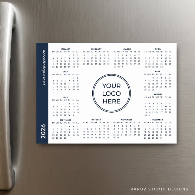 Blue White Business Logo 2026 Magnetic Calendar Magnetkarte (Calendar shown in 5 x 7 inches.)