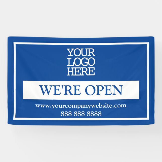 Blue White Business Logo Wir sind offen Banner (Horizontal)