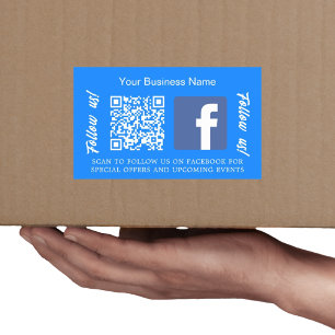 Blue white business name qr code Facebook Rechteckiger Aufkleber
