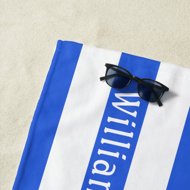 Blue White | Cabana Streifen Personalisiert Strandtuch (Beispiel)