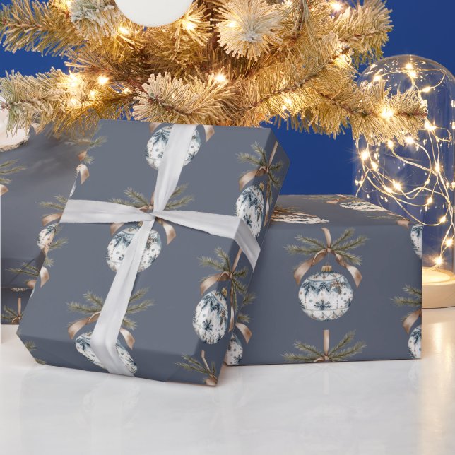 Blue White Champagne Gold Ornaments Christmas Geschenkpapier (Feiertage)