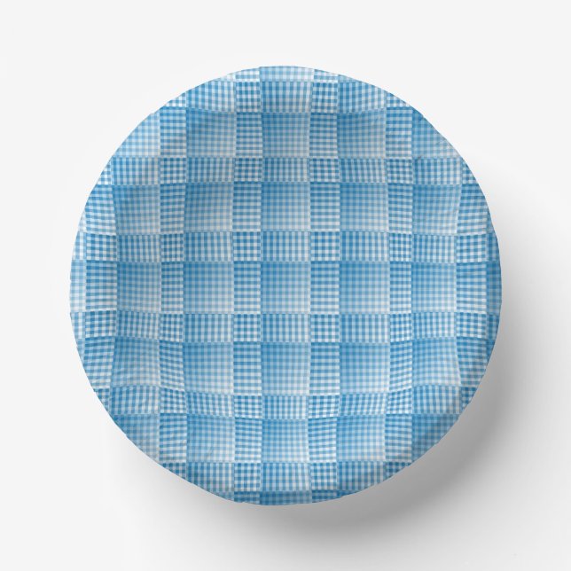 Blue White Checker Abstract Pattern Pappteller (Vorderseite)