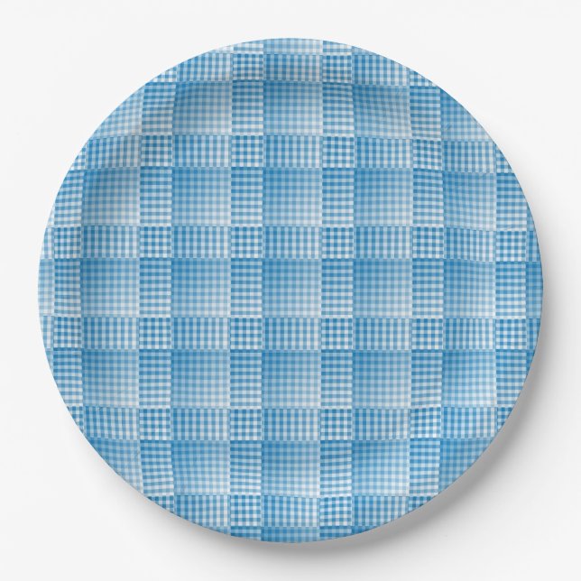 Blue White Checker Abstract Pattern Pappteller (Vorderseite)