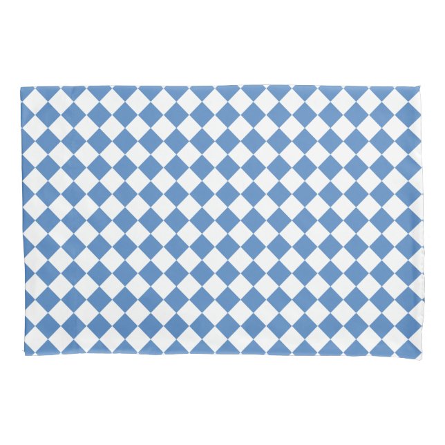 Blue White Checker Diamond Pattern Kissenbezug (Vorderseite)