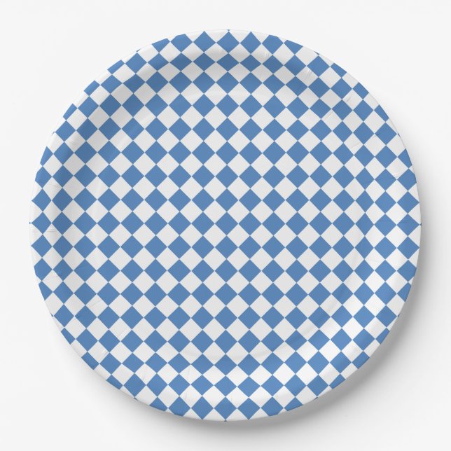 Blue White Checker Diamond Pattern Pappteller (Vorderseite)