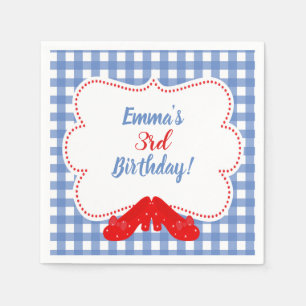 Blue & White Checkered Gingham Red Shoes OZ Party Serviette