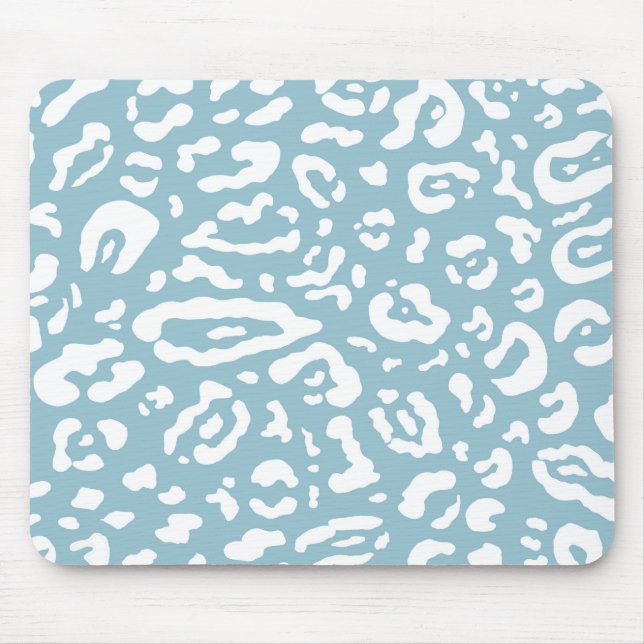 Blue & White Chic Cheetah Leopard Tierdruck Mousepad (Vorne)