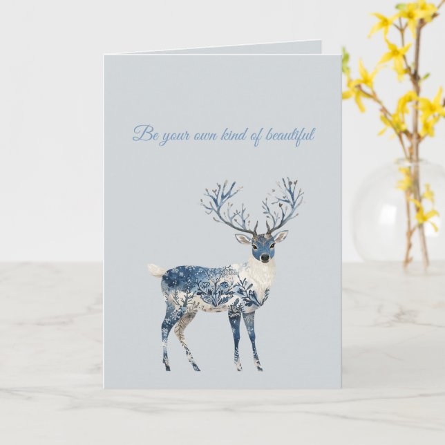 Blue White Chic Deer Birthday Karte (Gelbe Blume)