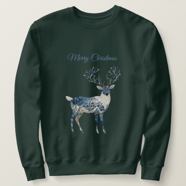 Blue White Chic Deer Sweatshirt (Design vorne)