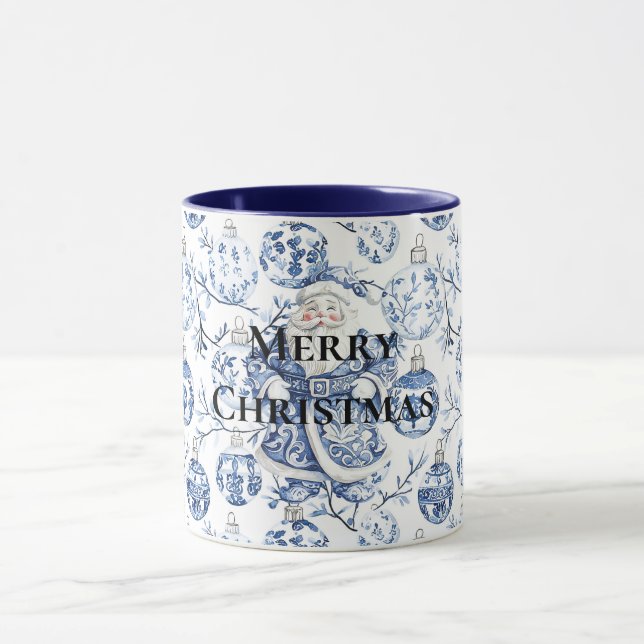 Blue White Chic Weihnachten Weihnachten und Orname Tasse (Zentrum)