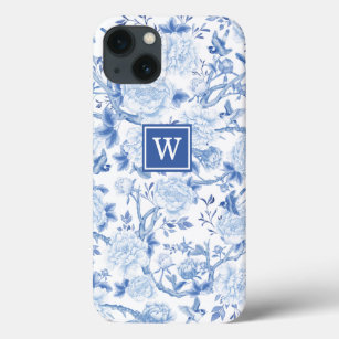 Blue White Chinoiserie Bird Peony Garden Monogram Case-Mate iPhone Hülle