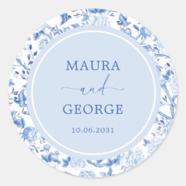 Blue White Chinoiserie Blumenküste Hochzeit Runder Aufkleber