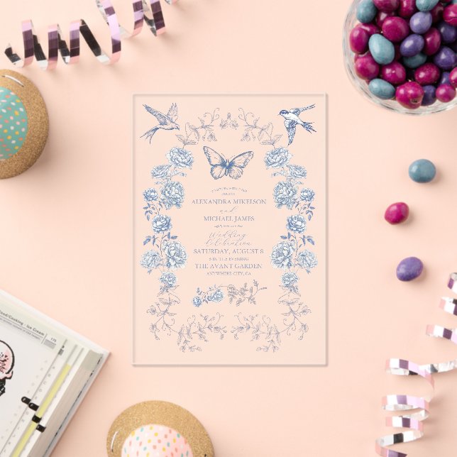 Blue White Chinoiserie Blumenstrauß Porzellan Acryleinladungen (Insitu (Feier))