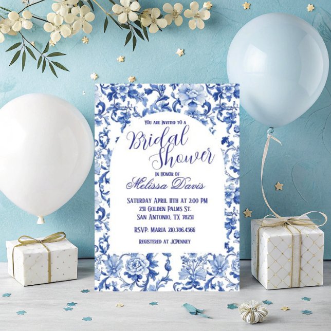 Blue & White Chinoiserie Bridal Shower Invitation Einladung (Personalize this beautiful Chinoiserie bridal shower invitation. )