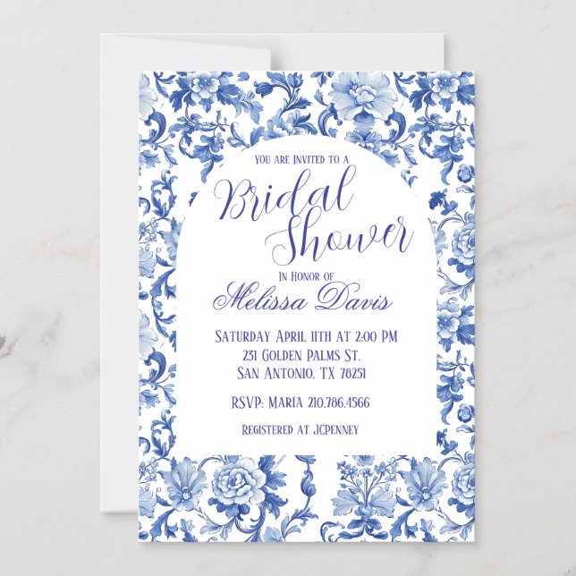 Blue & White Chinoiserie Bridal Shower Invitation Magneteinladung (Vorderseite)