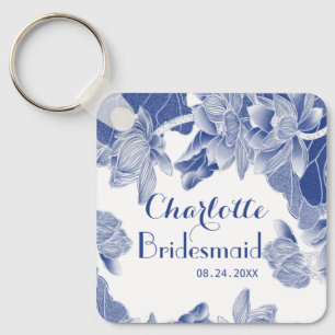 Blue White Chinoiserie Bridesmaid Gastgeschenk Hoc Schlüsselanhänger