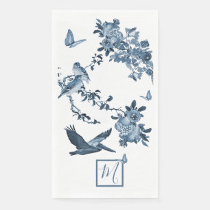 Blue White Chinoiserie Floral Elegantes Monogramm Serviette