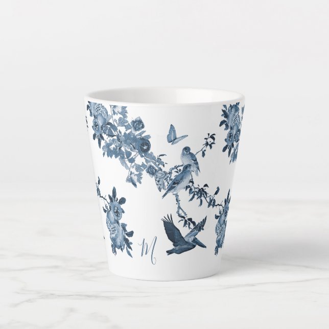 Blue White Chinoiserie Floral Stilvolle Monogram Milchtasse (Vorderseite)
