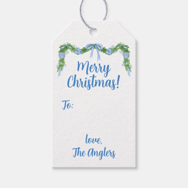 Blue & White Chinoiserie Garland Geschenkanhänger (Vorderseite)