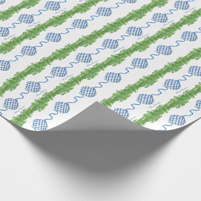 Blue & White Chinoiserie Garland Grandmillennial Geschenkpapier (Ecke)