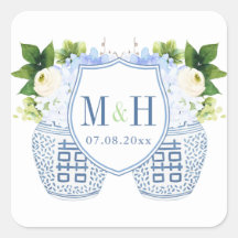 Blue & White Chinoiserie Initials und Date Wedding