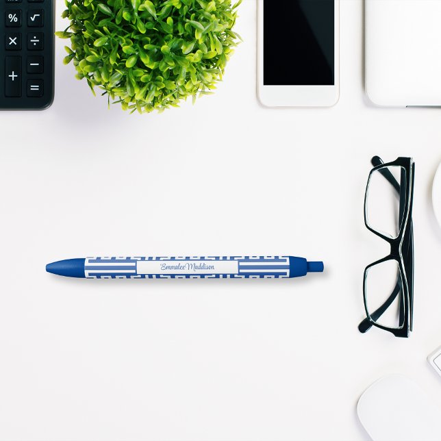Blue White Chinoiserie Monogram Lattice Style Kugelschreiber (Von Creator hochgeladen)