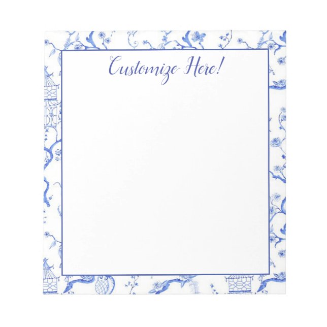 Blue & White Chinoiserie Pagoda Notepad Notizblock (Vorderseite)