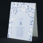 Blue White Chinoiserie Wedding Number Tischaufsteller<br><div class="desc">Dieses elegante Design besticht durch seine elegante Blau-Weiß-Chinoiserie mit botanischen Blume und Vögeln,  ergänzt durch moderne Typografie.</div>