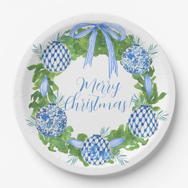 Blue & White Chinoiserie Wreath Pappteller (Vorderseite)
