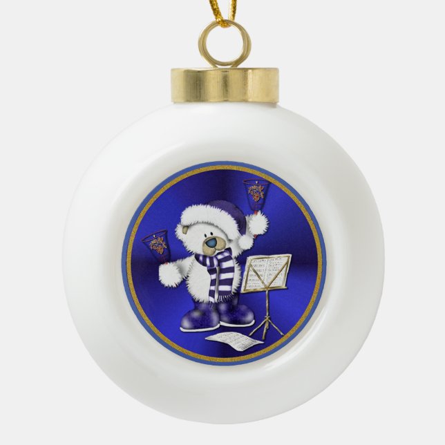 Blue & White Christmas Bear Ball Ornament (Vorderseite)