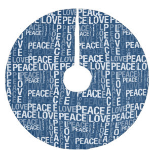Blue White Christmas Peace Liebe Polyester Weihnachtsbaumdecke
