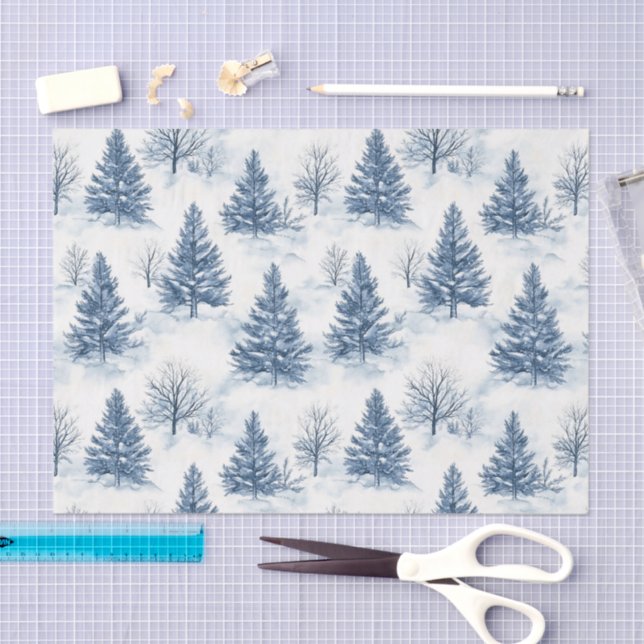 Blue White Christmas Pine Trees Seidenpapier (Handwerk)
