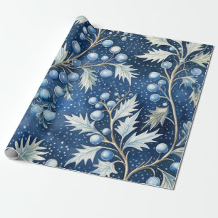 Blue & White Christmas Pointsettia Blätter Geschenkpapier