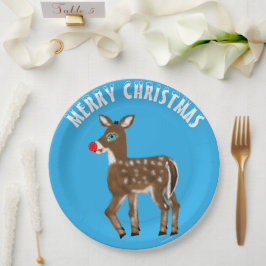 Blue White Christmas Reindeer Pappteller