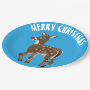 Blue White Christmas Reindeer Pappteller