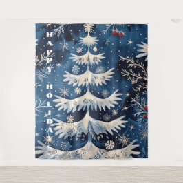 Blue White Christmas Tree Hintergrund Wandteppich