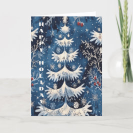 Blue White Christmas Tree Holiday Card Karte