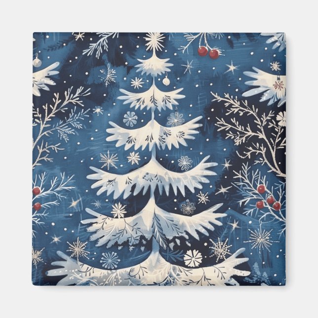 Blue White Christmas Tree Holiday Magnet (Vorne)