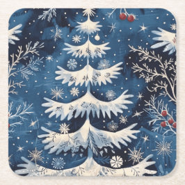 Blue White Christmas Tree Holiday Paper Untersetze Rechteckiger Pappuntersetzer