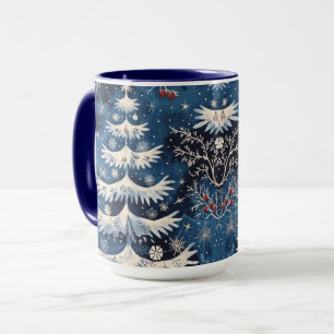 Blue White Christmas Tree Holiday Tasse