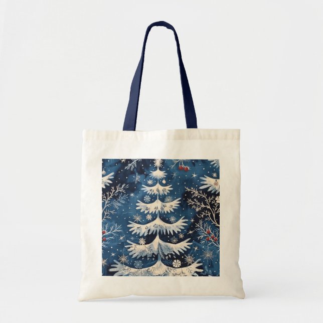 Blue White Christmas Tree Holiday Tote Bag Tragetasche (Vorne)