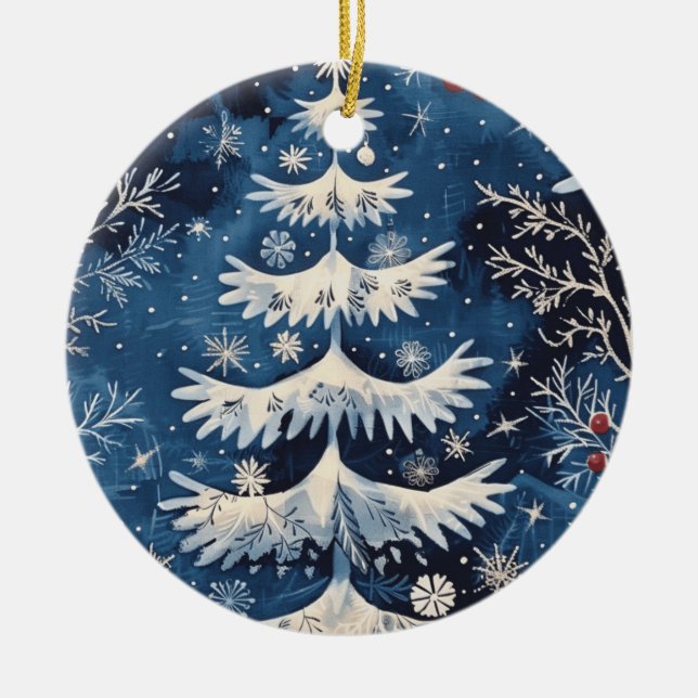 Blue White Christmas Tree Keramik Ornament (Vorne)