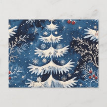 Blue White Christmas Tree Postcard