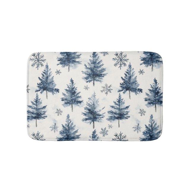 Blue White Christmas Trees Snowflakes Badematte (Vorderseite)