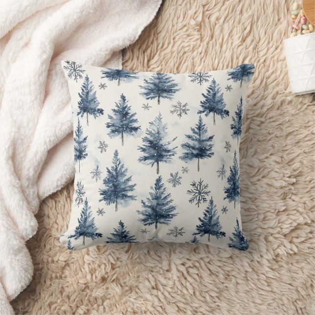 Blue White Christmas Trees Snowflakes Kissen (Decke)