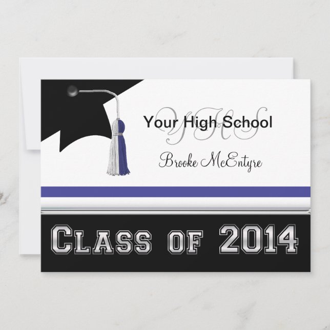 Blue & White Class of 2014 Abschluss Einladung (Vorderseite)