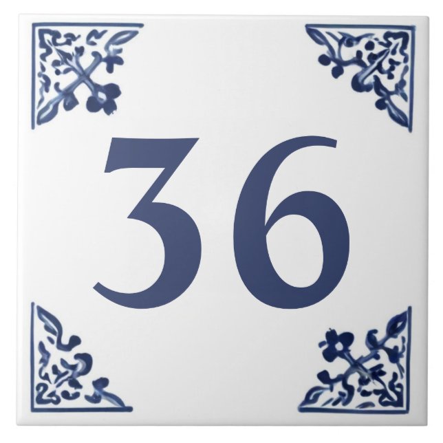 Blue White Corner Delft Art Custom House Number Fliese (Vorderseite)