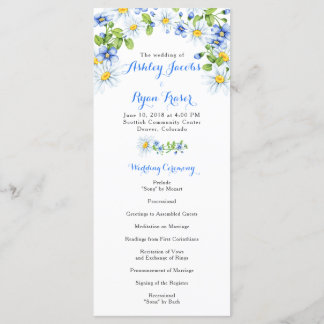 Blue White Country Daisy Floral Wedding Program Programm