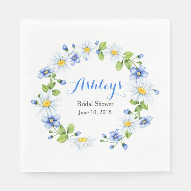 Blue White Country Daisy Wreath Brautparty Serviette (Vorderseite)